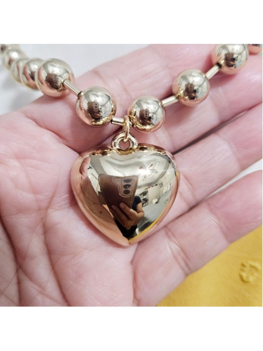 Gold Tone Puffy Heart Pendant Necklace - Picture 2 of 4
